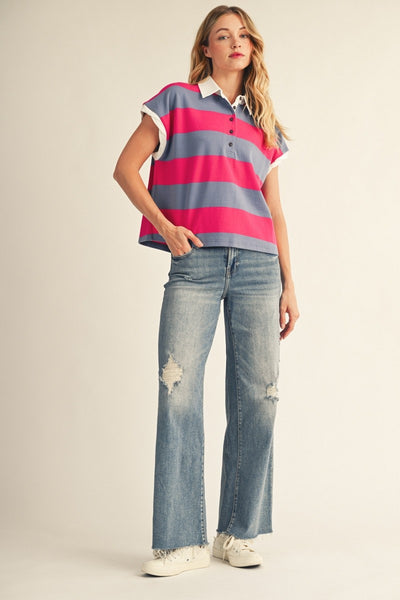 Twisted Sleeve Detail Casual Stripe Top