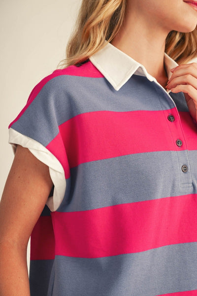 Twisted Sleeve Detail Casual Stripe Top