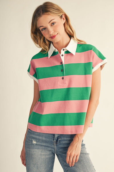 Twisted Sleeve Detail Casual Stripe Top