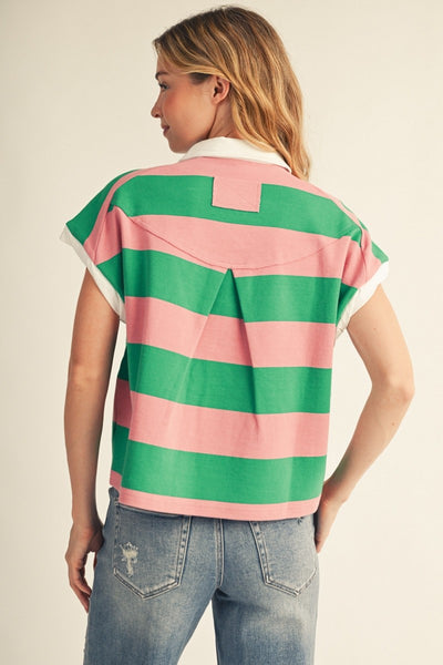 Twisted Sleeve Detail Casual Stripe Top