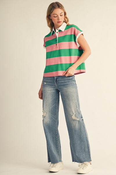 Twisted Sleeve Detail Casual Stripe Top