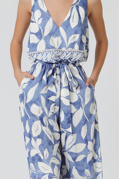 Sleeveless Elastic Waisted Belted Jumpsuit