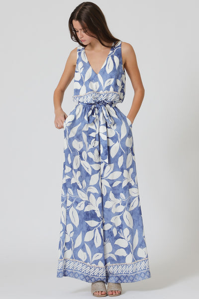 Sleeveless Elastic Waisted Belted Jumpsuit