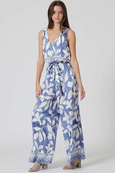 Sleeveless Elastic Waisted Belted Jumpsuit