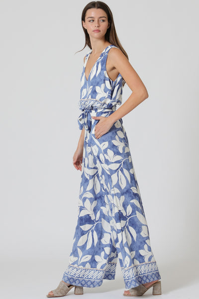 Sleeveless Elastic Waisted Belted Jumpsuit