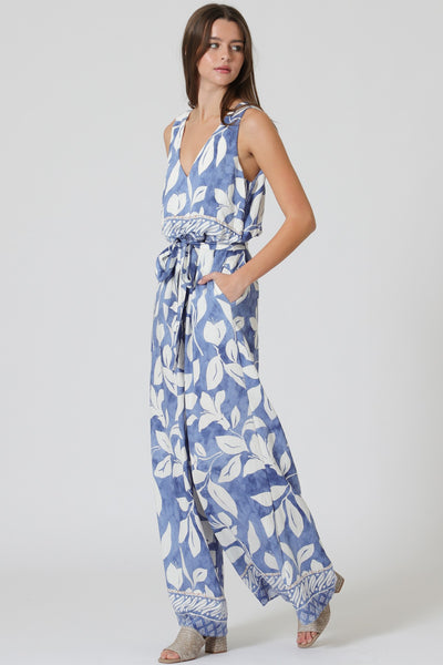 Sleeveless Elastic Waisted Belted Jumpsuit