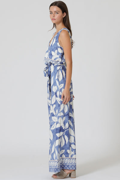Sleeveless Elastic Waisted Belted Jumpsuit