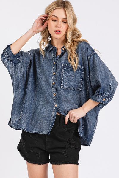 Washed Tencel Chambray Dolman Sleeve Shirt