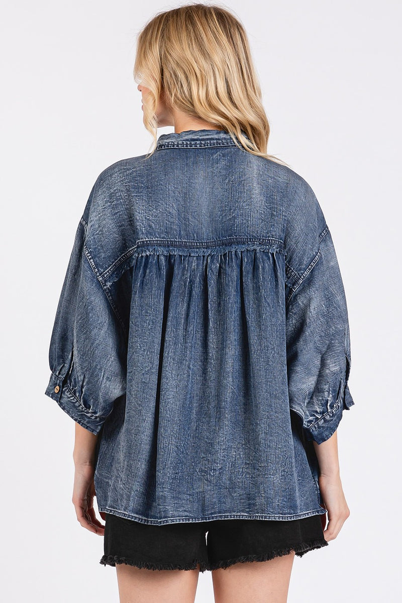 Washed Tencel Chambray Dolman Sleeve Shirt