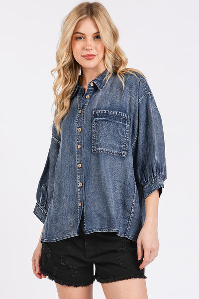 Washed Tencel Chambray Dolman Sleeve Shirt