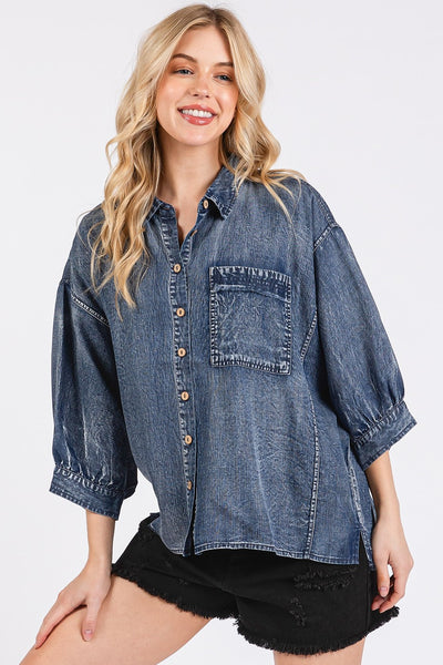 Washed Tencel Chambray Dolman Sleeve Shirt