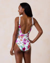 Summer Floral Belted High-Neck One-Piece Swimsuit