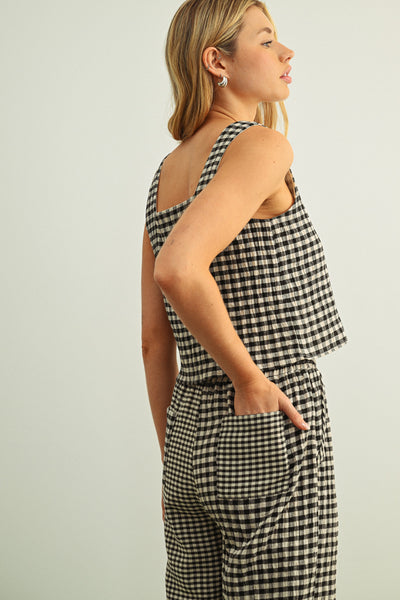 Gingham Square Neck Sleeveless Top