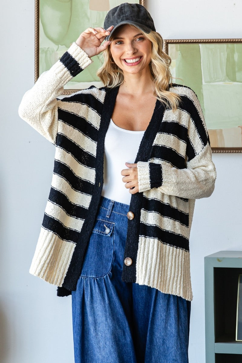 Stripe Mix Oversize Cardigan