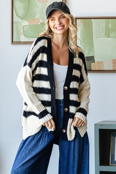 Stripe Mix Oversize Cardigan