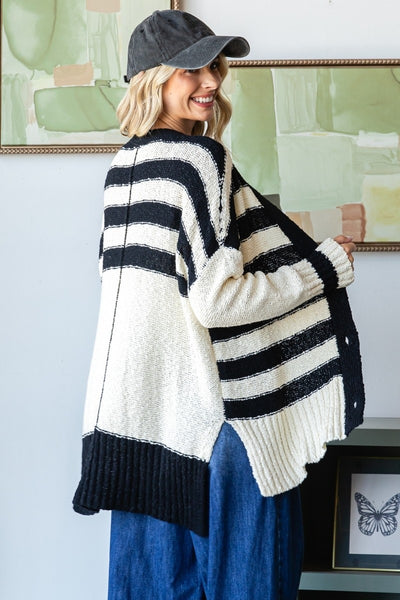 Stripe Mix Oversize Cardigan