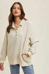 STRIPED BUTTON UP PULLOVER SWEATSHIRT