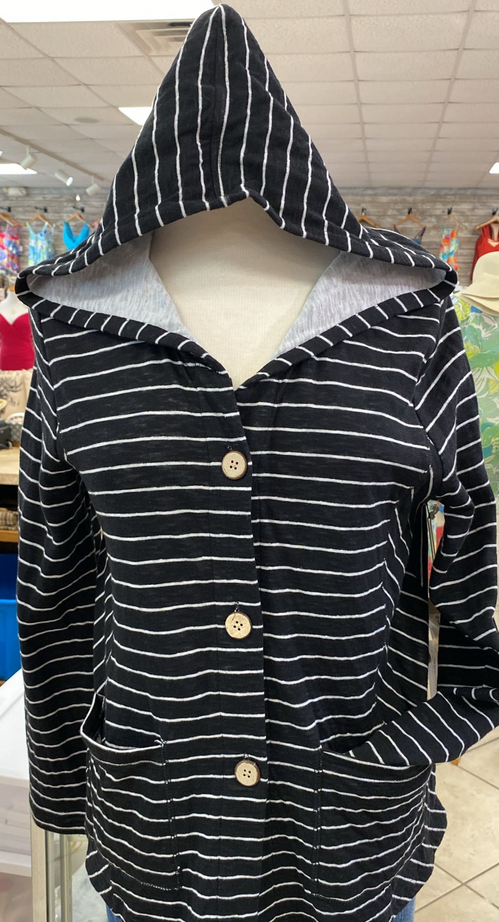 DOUBLE FACE STRP BTN HOODIE