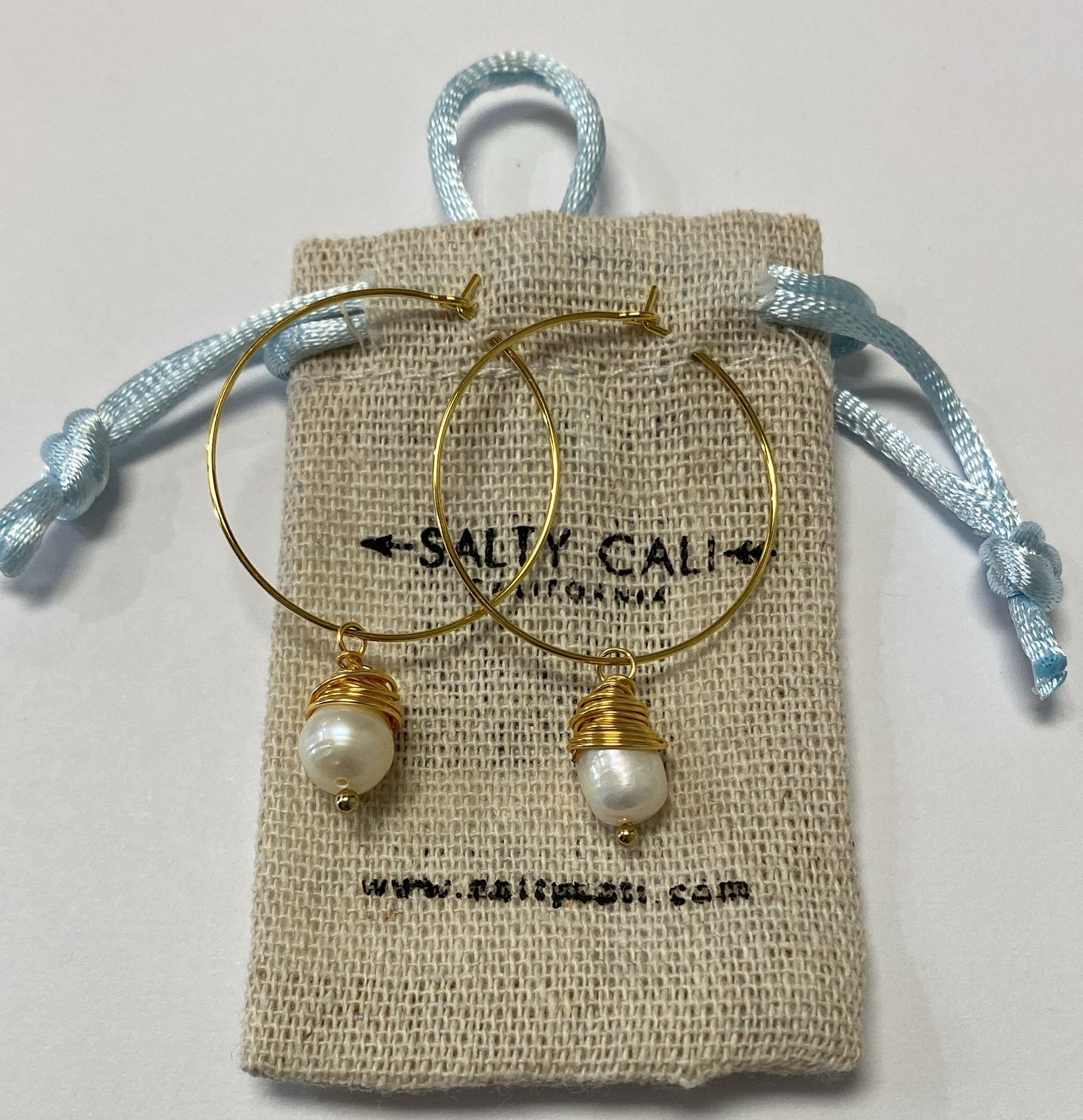 Glass Wrap Pearl Hoops ~ Salty Shells