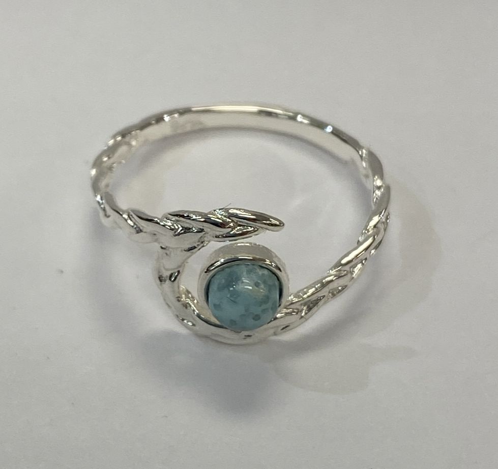 WAVE RING LARIMAR STONE STERLING HAMMERED