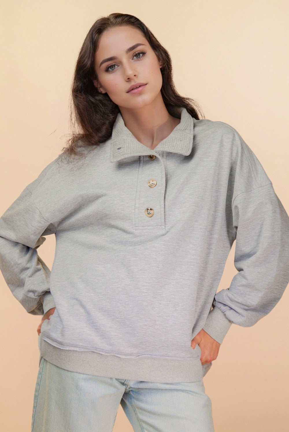 Mock Neck Mineral Washed Knit Causal Top