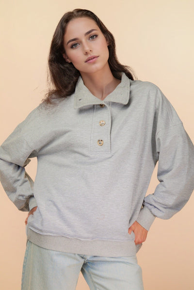 Mock Neck Mineral Washed Knit Causal Top