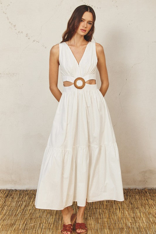 Cotton O Ring Cutout Midi Dress