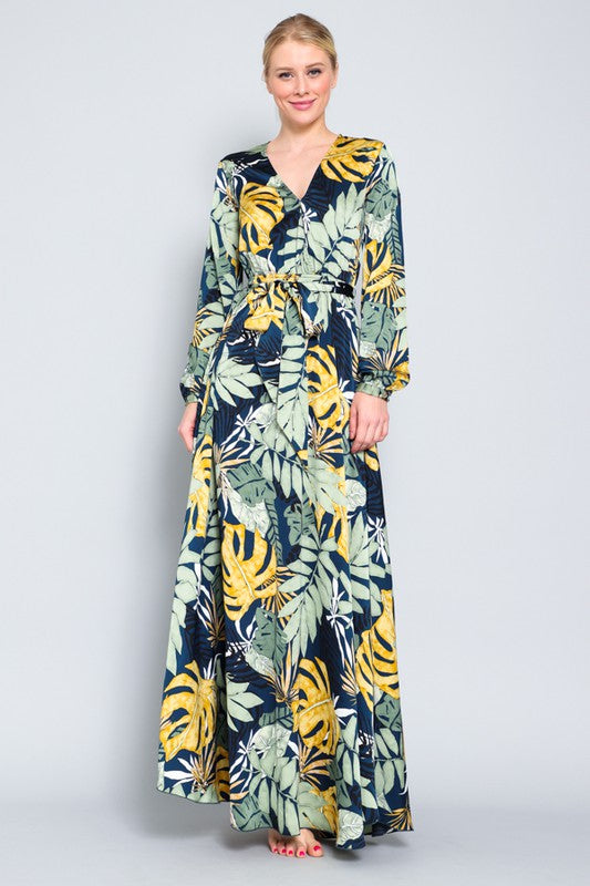 Palm Paradise Belted Maxi Dress