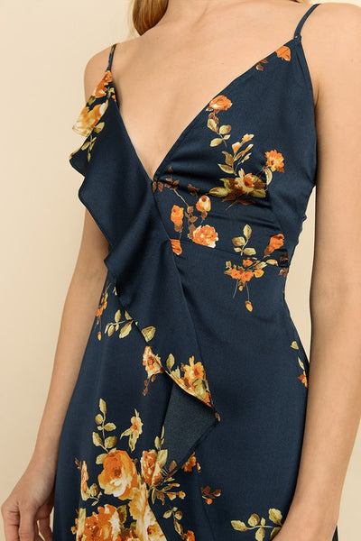 Floral Asymmetrical Ruffle Maxi Dress