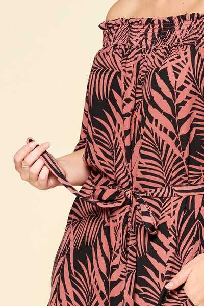 Plus Size Tropical Palm Leaf Printed Jumpsuit