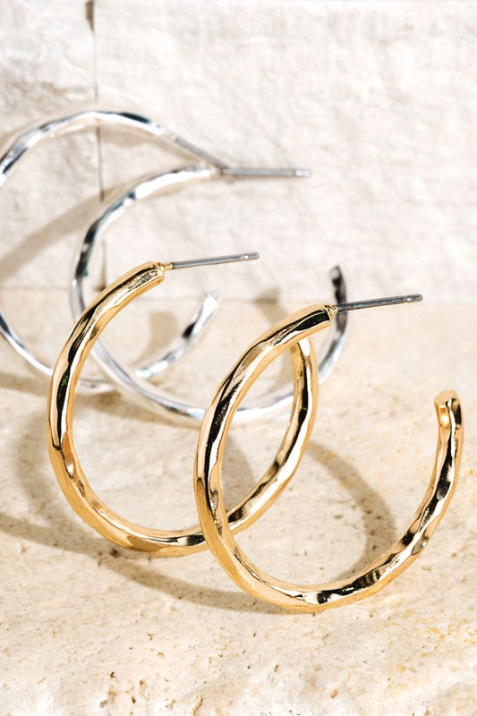 Hammered Metal Hoop Earrrings
