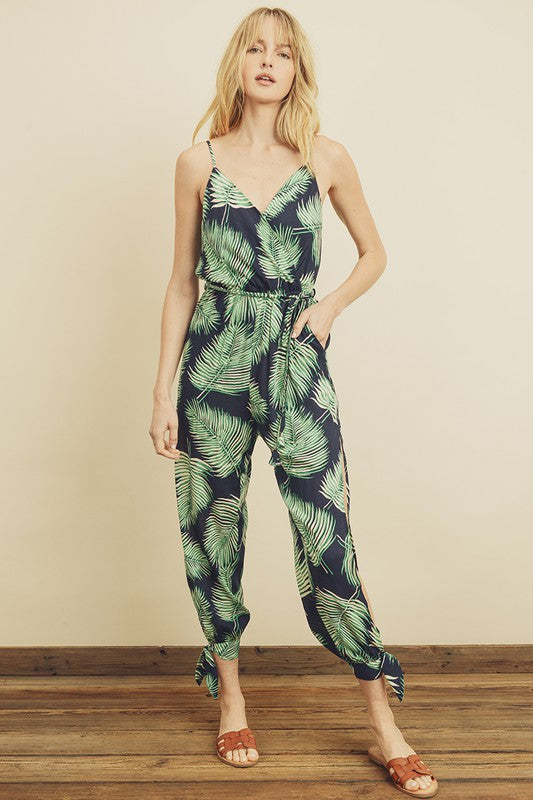 Tropical Print Side Slit Jumpsuit