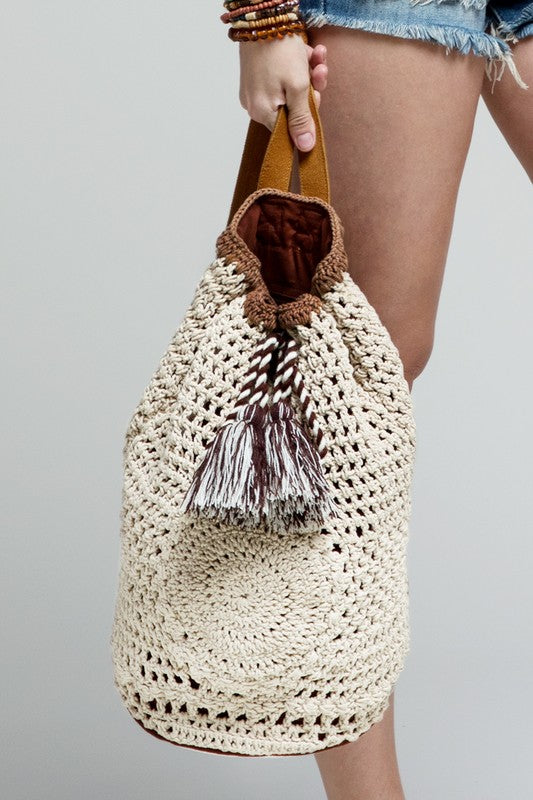 Ruggine Ecru Crochet Tassel Backpack