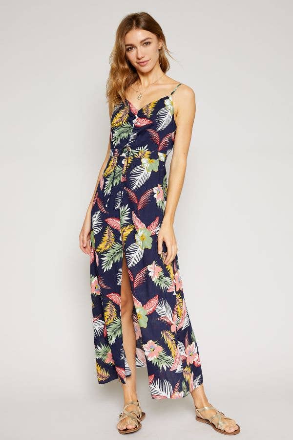 Hot Tropical Button Down Maxi Dress