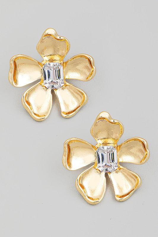 Metallic Flower Stud Earrings