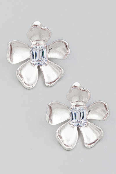 Metallic Flower Stud Earrings