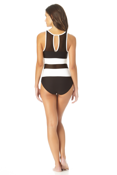 High Neck Mesh One Piece Swimsuit by Anne Cole