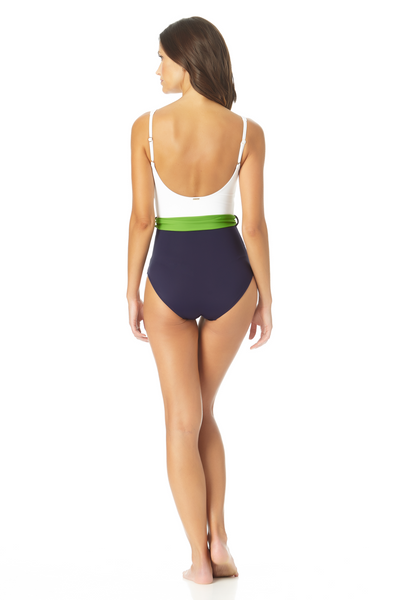 Belted Scoop Neck One Piece Swimsuit by Anne Cole