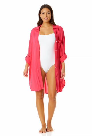 Women's Button Down Shirt Swimsuit Cover Up