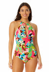 Women's High Neck With Ruffled Straps One Piece Swimsuit