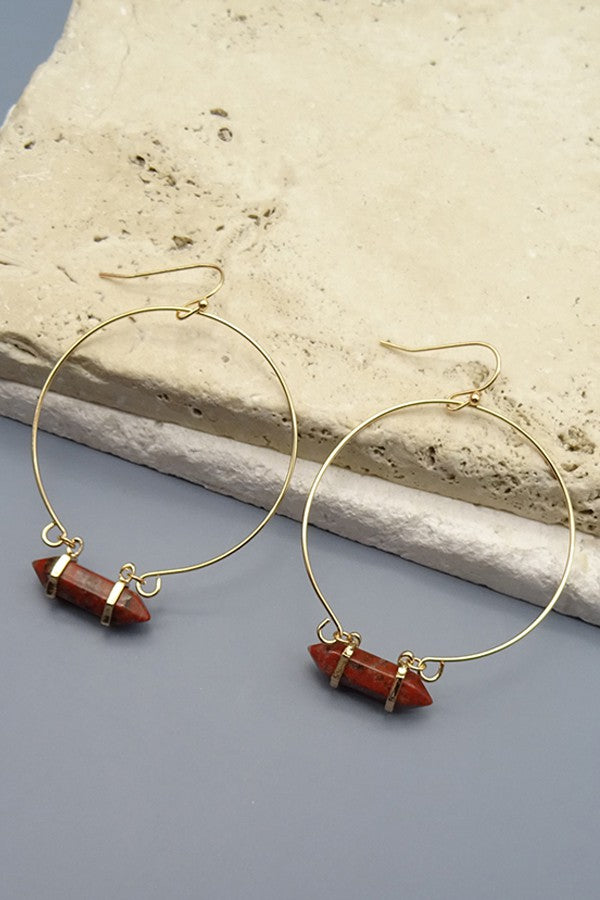 NATURAL STONE BAR DROP HOOP EARRING