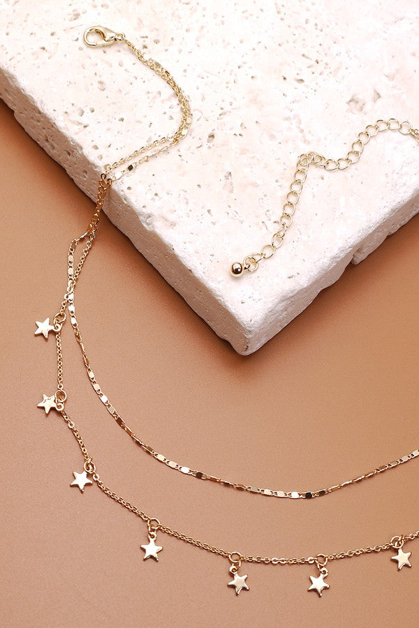 DELICATE DOUBLE LAYER STAR DROP NECKLACE