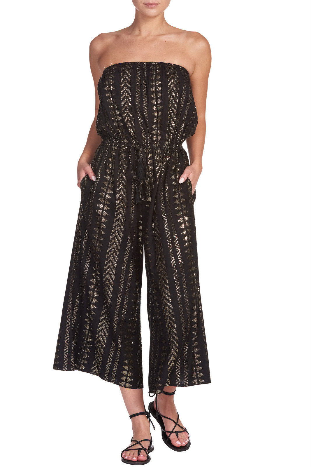 Strapless Coulotte Jumpsuit  with Gold Detail
