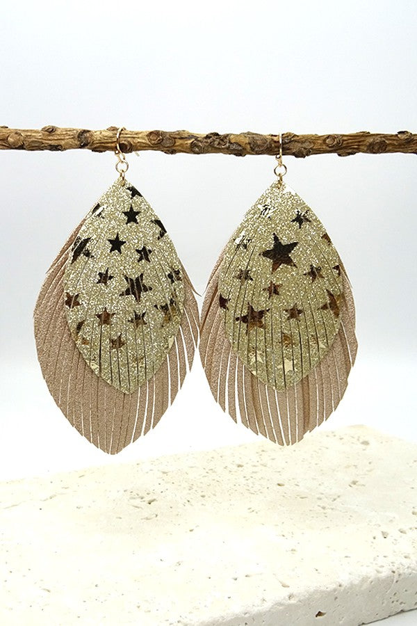 DOUBLE FAUX LEATHER FEATHER EARRINGS