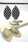 DOUBLE FAUX LEATHER FEATHER EARRINGS