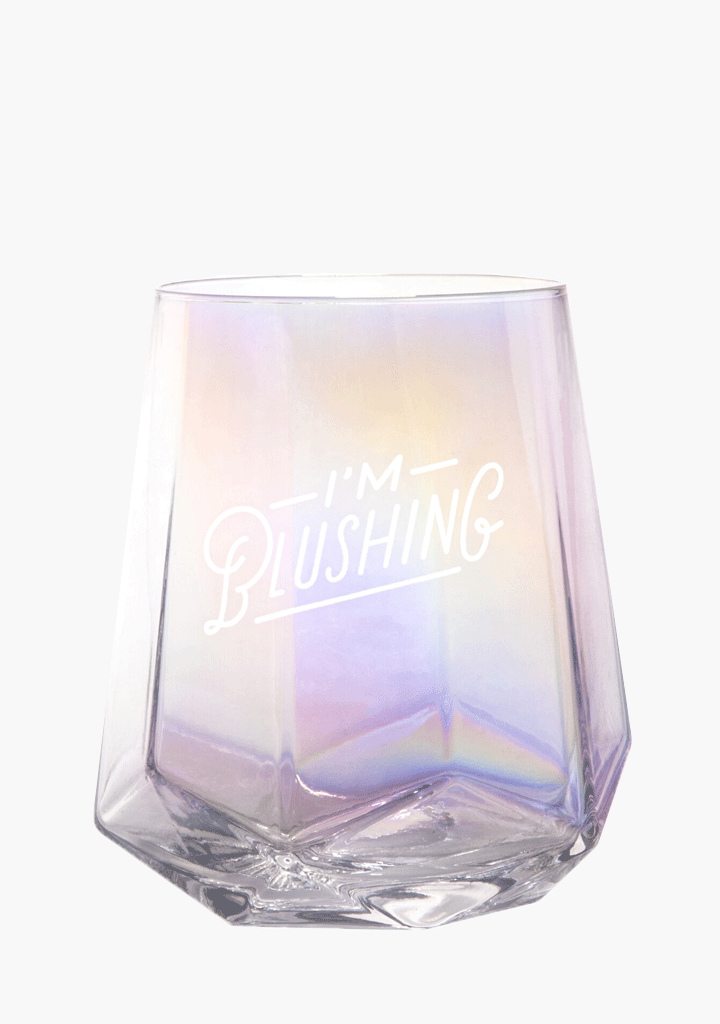 Im blushing iridescent stemless wine glass