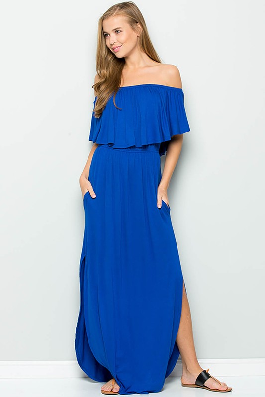 Off Shoulder Maxi Dress with Ruffle - WalterGreenBoutique Off Shoulder Maxi Dress with Ruffle - WalterGreenBoutique