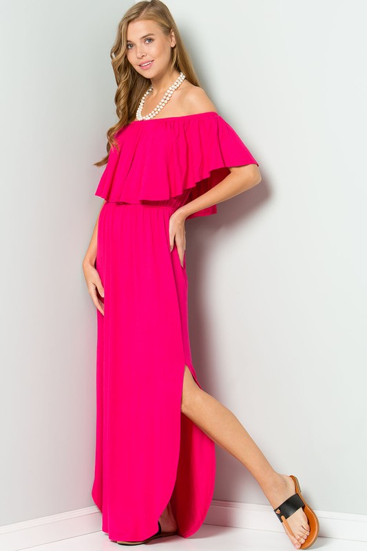 Off Shoulder Maxi Dress with Ruffle