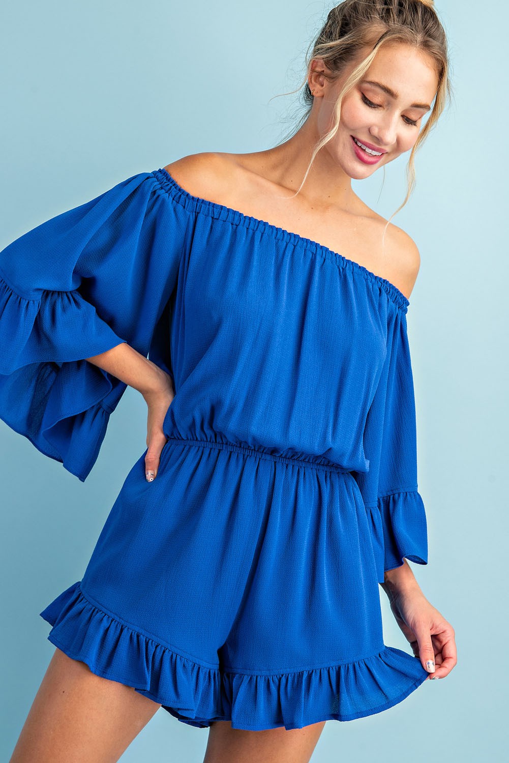 OFF THE SHOULDER RUFFLE ROMPER