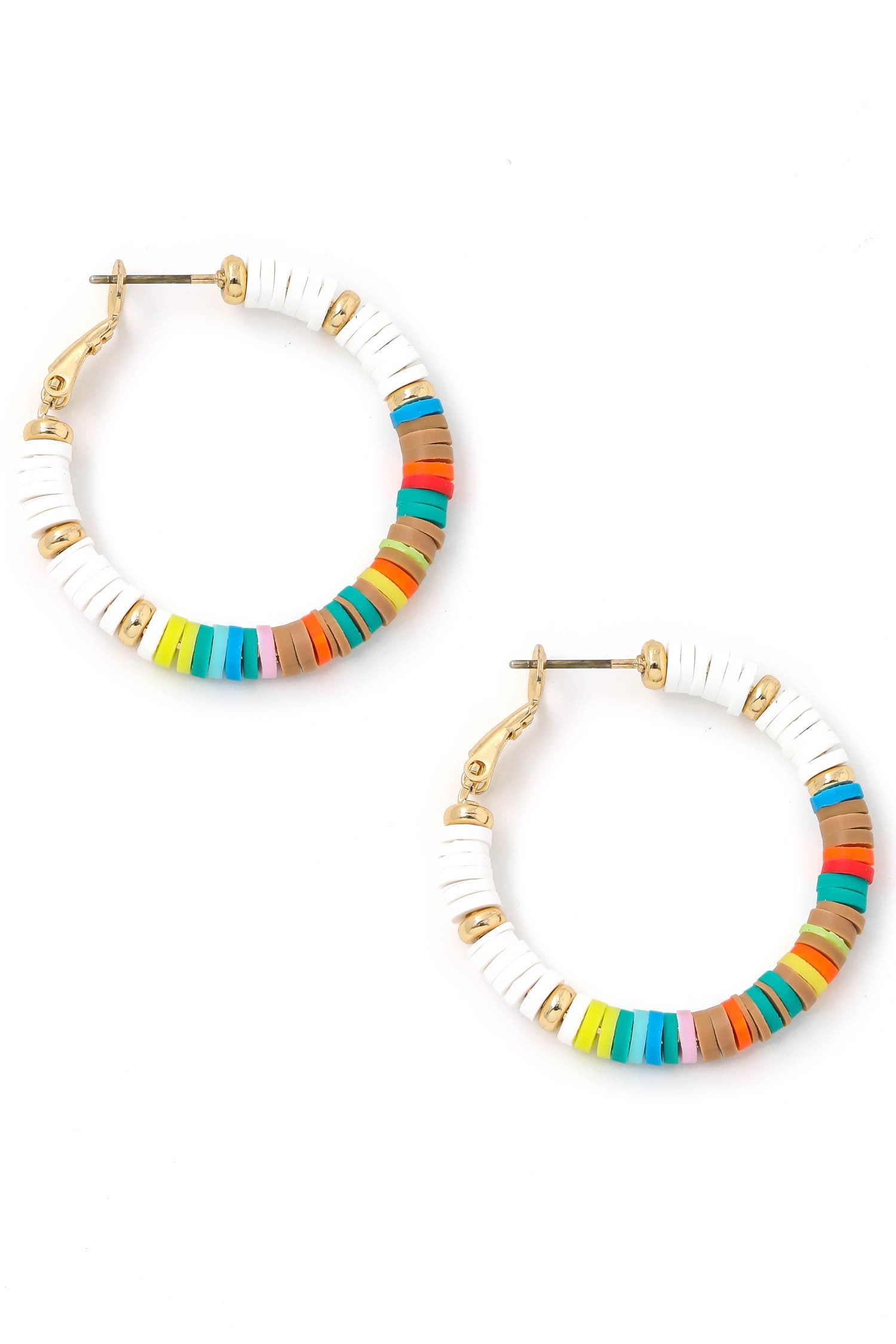 Disc Beaded Latch Hoop Earrings